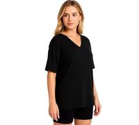 Women's Plus Size V Neck Short Sleeve T Shirt and Biker Shorts Set 2 Piece Outfits Casual Loose Fit Athletic Lounge Wear Summer Workout Black