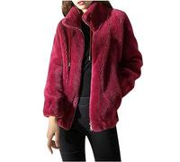 Womens Plus Velvet Sweater Thickened Stand Collar Warm Zipper Fleece Top Drawstring Fall Winter Outing Office Coats