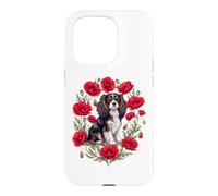 Womens Poppies Flower Tricolor Cavalier King Charles Spaniel Coque pour iPhone 15 Pro