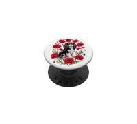 Womens Poppies Flower Tricolor Cavalier King Charles Spaniel PopSockets PopGrip Adhésif