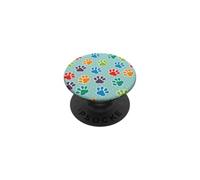 Womens Rainbow Colorful Cat Lover Dog Mom Paw Print Pattern PopSockets PopGrip Adhésif