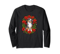 Womens Red Poppy Flower Blue Merle Australian Shepherd Lover Manche Longue