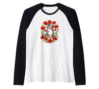 Womens Red Poppy Flower Blue Merle Australian Shepherd Lover Manche Raglan