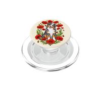 Womens Red Poppy Flower Blue Merle Australian Shepherd Lover PopSockets PopGrip pour MagSafe