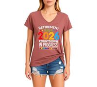 Women's Retirement Class of 2026 Countdown V Neck T Shirt Funny Graphic Tee Soft Cotton Short Sleeve Top for Future Retiree Gift Celebration Party Outfit Yellow Style