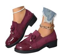 Women's Retro Bowknot Loafers Elegant Slip-on Driving Flats with Platform Wedge Heel Breathable Slip-on with Chunky Heel Comfort Leather Dress Shoes for Women (Red,40)