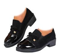 Women's Retro Bowknot Loafers Elegant Slip-on Driving Flats with Platform Wedge Heel Breathable Slip-on with Chunky Heel Comfort Leather Dress Shoes for Women (Black,43)
