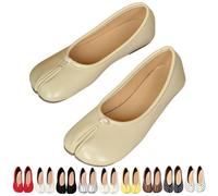 Women's Retro Tabi Split Toe Ballet Flats Faux Leather Slip-on Shoes | Round Toe Flat Low Heel Shoes, Fashion Polka Dots Shoe, Casual Comfortable Walking Wide Footwear for Party & Casual