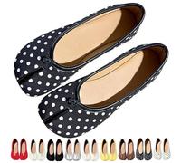 Women's Retro Tabi Split Toe Ballet Flats Faux Leather Slip-on Shoes | Round Toe Flat Low Heel Shoes, Fashion Polka Dots Shoe, Casual Comfortable Walking Wide Footwear for Party & Casual