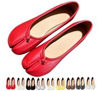 Women's Retro Tabi Split Toe Ballet Flats Faux Leather Slip-on Shoes | Round Toe Flat Low Heel Shoes, Fashion Polka Dots Shoe, Casual Comfortable Walking Wide Footwear for Party & Casual