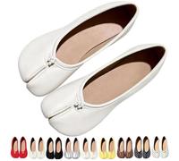 Women's Retro Tabi Split Toe Ballet Flats Faux Leather Slip-on Shoes | Round Toe Flat Low Heel Shoes, Fashion Polka Dots Shoe, Casual Comfortable Walking Wide Footwear for Party & Casual