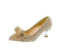 Women's Rhinestone Wedding Shoes Buckle Decorative Banquet High Heels Gold Silver Red(6.5cm - Gold,37)