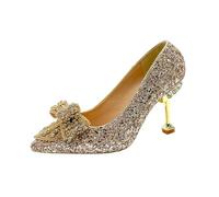 Women's Rhinestone Wedding Shoes Buckle Decorative Banquet High Heels Gold Silver Red(8.5cm - Gold,36)