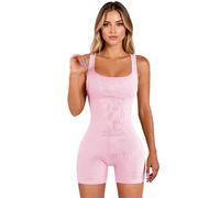 Women's Ribbed Knit Bodysuit Sleeveless Square Neck Bodycon Jumpsuit Casual Gym Wear Grey Romper for Summer Party Club Night Out Fitted One Piece