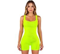 Women's Ribbed Knit Bodysuit Sleeveless Square Neck Bodycon Jumpsuit Casual Gym Wear Grey Romper for Summer Party Club Night Out Fitted One Piece