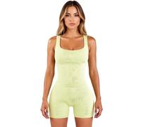Women's Ribbed Knit Bodysuit Sleeveless Square Neck Bodycon Jumpsuit Casual Gym Wear Grey Romper for Summer Party Club Night Out Fitted One Piece