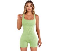 Women's Ribbed Knit Bodysuit Sleeveless Square Neck Bodycon Jumpsuit Casual Gym Wear Grey Romper for Summer Party Club Night Out Fitted One Piece