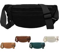 Women's Ribbed Velvet Waist Bag,Shoulder Bag With Adjustable Strap,Versatile For Shopping,Travelling And Work,Black
