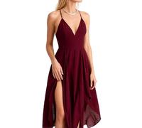 Women's Royal Blue Spaghetti Strap Maxi Dress Deep V Neck High Slit Asymmetrical Hem Flowy Summer Evening Party Cocktail Gown Elegant Beach Vacation Sundress for Ladies