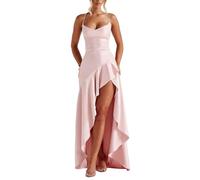 Women's Ruffles Satin Prom Dress, with Slit Elegant Cocktail Prom, for Long Spaghetti Straps Ruffles Mermaid Formal Evening Dress (Pink,S)