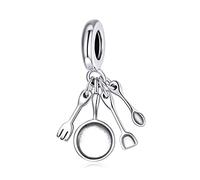 Women's S925 Sterling Silver Charm Dangle Bead, Kitchenware Set Living Tableware Pan Compatible with all European Style Charm Bracelets and Necklaces SCC1888