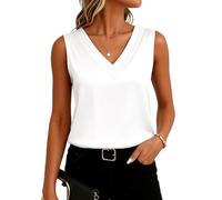 Women's Satin Sleeveless V Neck Top Summer Casual Tank Blouse Elegant Solid Color Shirt for Work Office Party Daily Wear Chic Modern Trendy Outfit