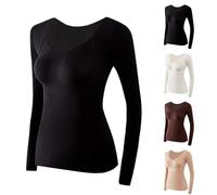 Women's Seamless Thermal Top with Built-in Bra, Thermal Top Women, Self Heating Warm Underwear, for Cold Winter (Black,Grand)
