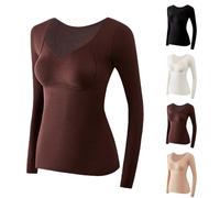 Women's Seamless Thermal Top with Built-in Bra, Thermal Top Women, Self Heating Warm Underwear, for Cold Winter (Coffee,M)
