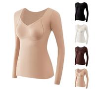Women's Seamless Thermal Top with Built-in Bra, Thermal Top Women, Self Heating Warm Underwear, for Cold Winter (Kaki,M)