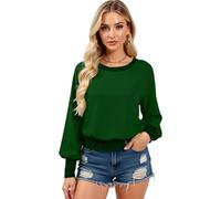 Women's Sequin Trim Long Sleeve Top Casual Crew Neck Loose Fit Blouse Sparkly Cuff and Hem Tunic Shirt for Party Club Daily Wear
