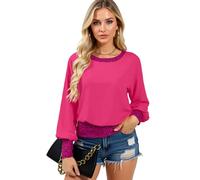 Women's Sequin Trim Long Sleeve Top Casual Crew Neck Loose Fit Blouse Sparkly Cuff and Hem Tunic Shirt for Party Club Daily Wear