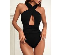Womens Sexy Bodysuit Tops Wrap Cutout Black Bodysuit Casual Jumpsuit For Party