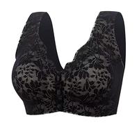 Women's Sexy Front Open Button Top Up Comfortable Traceless Lace Plus Size Ruffled Drop Bra, Army Green, XXL(Black,3XL)