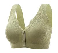 Women's Sexy Front Open Button Top Up Comfortable Traceless Lace Plus Size Ruffled Drop Bra, Army Green, XXL(Rose Gold,XL)