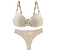 Womens Sexy Lace Push Up Bra and Thong Set Underwire Bras and Panties Sets Red(Beige,42E)