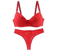 Womens Sexy Lace Push Up Bra and Thong Set Underwire Bras and Panties Sets Red(Red,36D)
