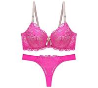Women's Sexy Thin Cup Lace Bra Set Shaped Push Up Underwear, Hot Pink, 42B-C XL(Black,42B-C XL)
