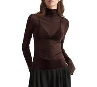 Womens Sheer Mesh Top High Neck Long Sleeve Fitted Layering Style | Close Body Shape Transparent Finish Stand Collar Full Arm Length Minimal Look Adaptable Inner Layer Styling Piece