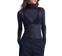 Womens Sheer Mesh Top High Neck Long Sleeve Fitted Layering Style | Close Body Shape Transparent Finish Stand Collar Full Arm Length Minimal Look Adaptable Inner Layer Styling Piece