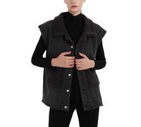 Womens Sherpa Fleece Lined Denim Vest Loose Sleeveless Wool Warm Jean Jacket Waistcoat Outwear Gilet with Pockets