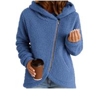 Womens Sherpa Jacket Fuzzy Zip Up Hoodie Relaxed Fit Long Sleeve Outerwear (Blue,M)