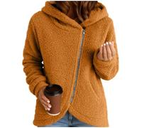 Womens Sherpa Jacket Fuzzy Zip Up Hoodie Relaxed Fit Long Sleeve Outerwear (Orange,TTG)