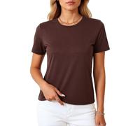 Women's Short Sleeve T Shirt Summer Round Neck Slim Fit Basic Tee Casual Solid Color Top for Daily Wear and Layering Outfits Soft Fabric