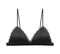 Women's Silk Satin Triangle Bralette Soft Cup Wireless Bra Smooth Comfortable Wire Top (with Chest Pad) Fitness Women, Black, L(White,M)