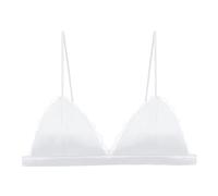 Women's Silk Satin Triangle Bralette Soft Cup Wireless Bra Smooth Comfortable Wire Top (with Chest Pad) Fitness Women, Black, L(White,L)