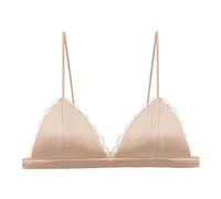 Women's Silk Satin Triangle Bralette Soft Cup Wireless Bra Smooth Comfortable Wire Top (with Chest Pad) Fitness Women, Black, L(Beige,S)