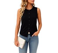 Women's Sleeveless Button Down Top Black Vest Tank Blouse Slim Fit Casual Summer Shirt Round Neck Front Button Up Blouse for Work Daily Wear