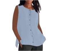 Women's Sleeveless Down Shirts Blouses Solid Color Casual Crew Neck Sleeveless Tank Tops Business Work Top T Shirt pour Femmes (Blue-B, XXL)