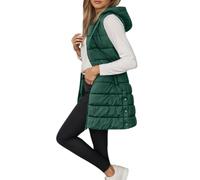 Women's Sleeveless Padded Jacket with Zip, Long Coat, Autumn, Winter, Sleeveless, Warm, Lightweight, Hooded Waistcoat with Pockets