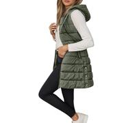 Women's Sleeveless Padded Jacket with Zip, Long Coat, Autumn, Winter, Sleeveless, Warm, Lightweight, Hooded Waistcoat with Pockets